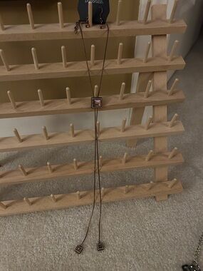 paparazzi Brown Cord Lariat Necklace with Pink Square Stone